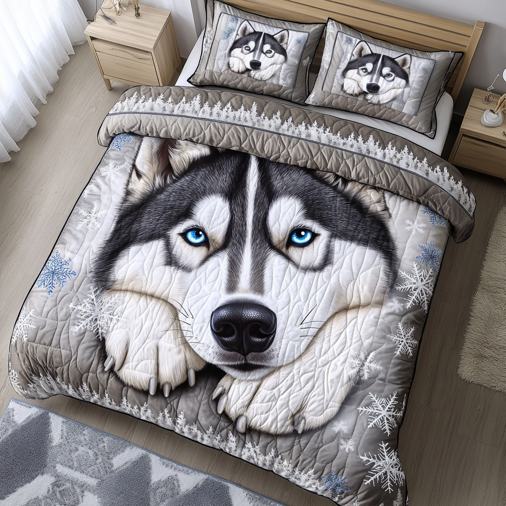Husky Spirit Quilted Bedding Set Cute Room Decor Husky Christmas Presents