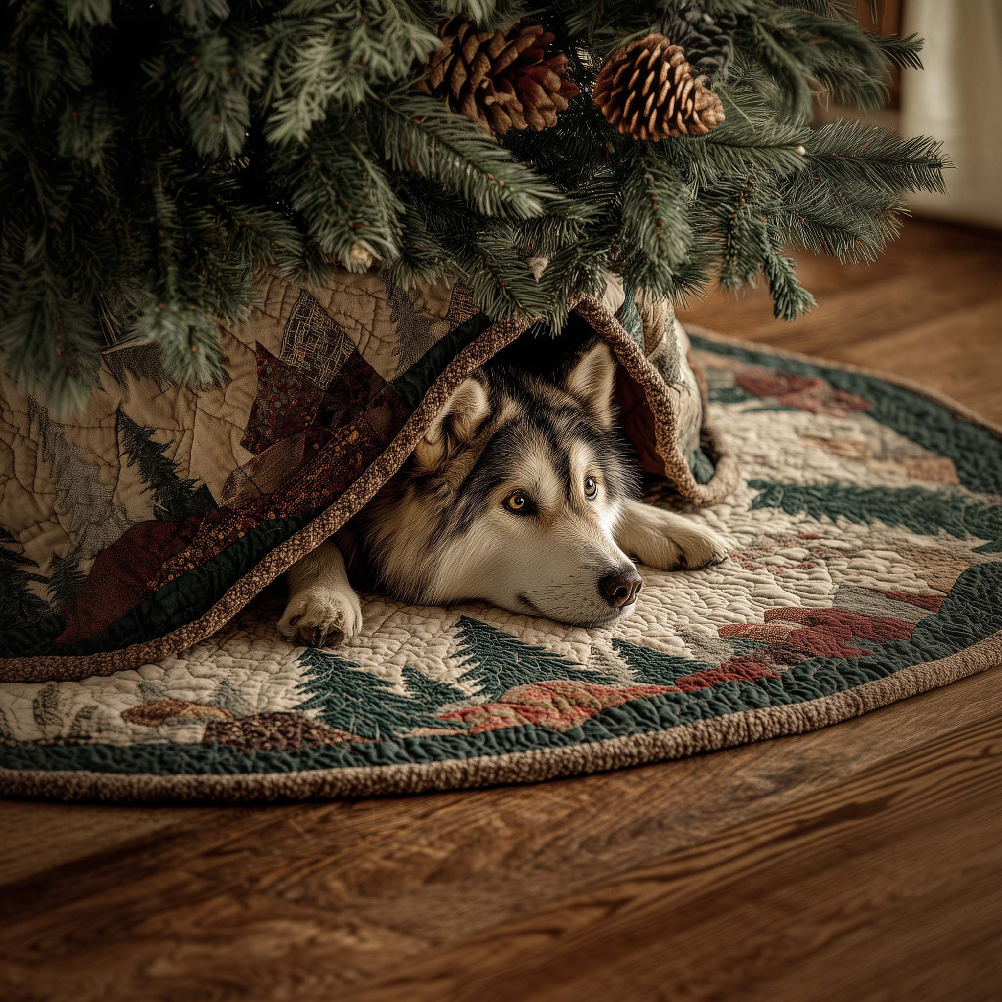 Husky Spirit Quilted Tree Skirt Trending Home Decor 2025 Husky Lover Christmas Gifts