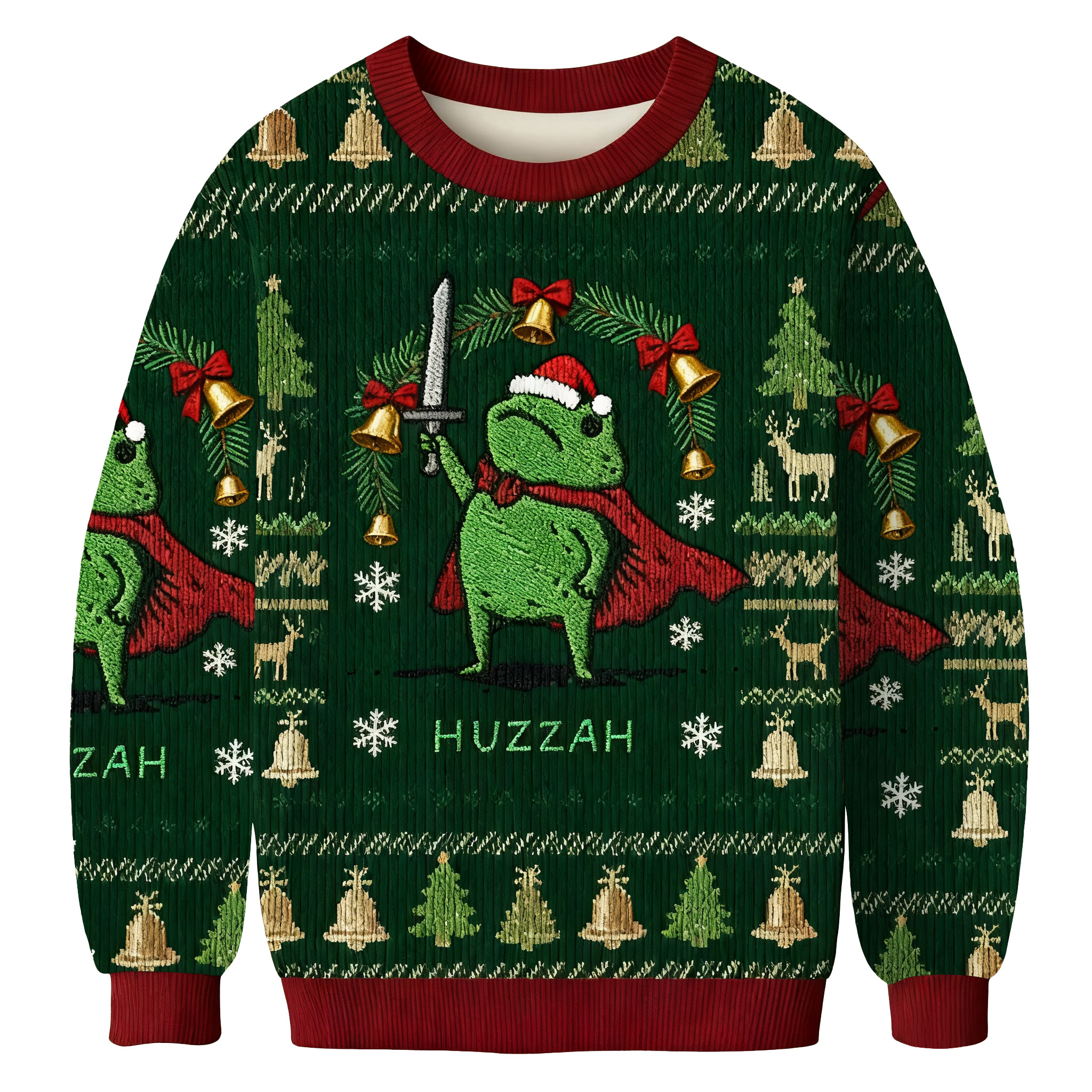 Huzzah Frog With Sword Christmas Ugly Sweater Festive Wear Christmas Gifts For Dad