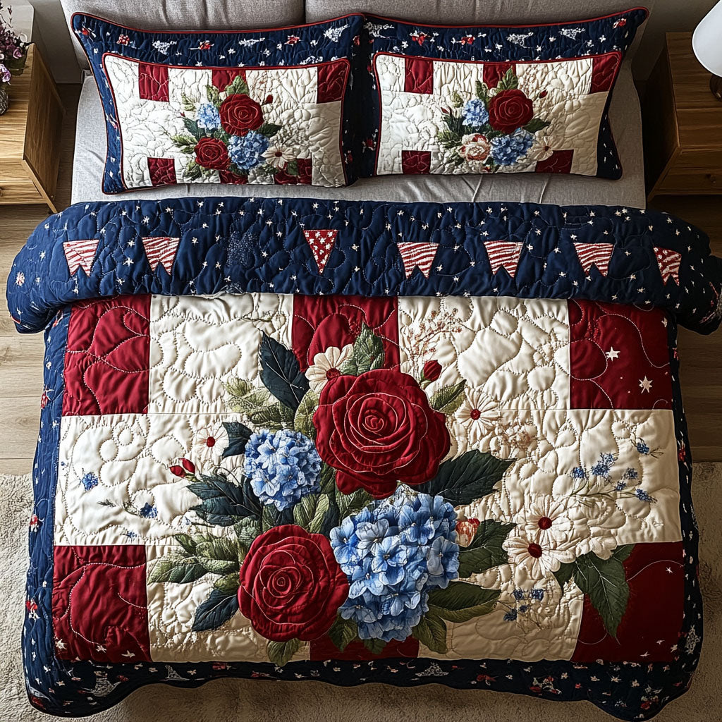 Hydrangea and Rose Haven Quilted Bedding Set Best Christmas Duvet Sets Best Patriotic Gifts
