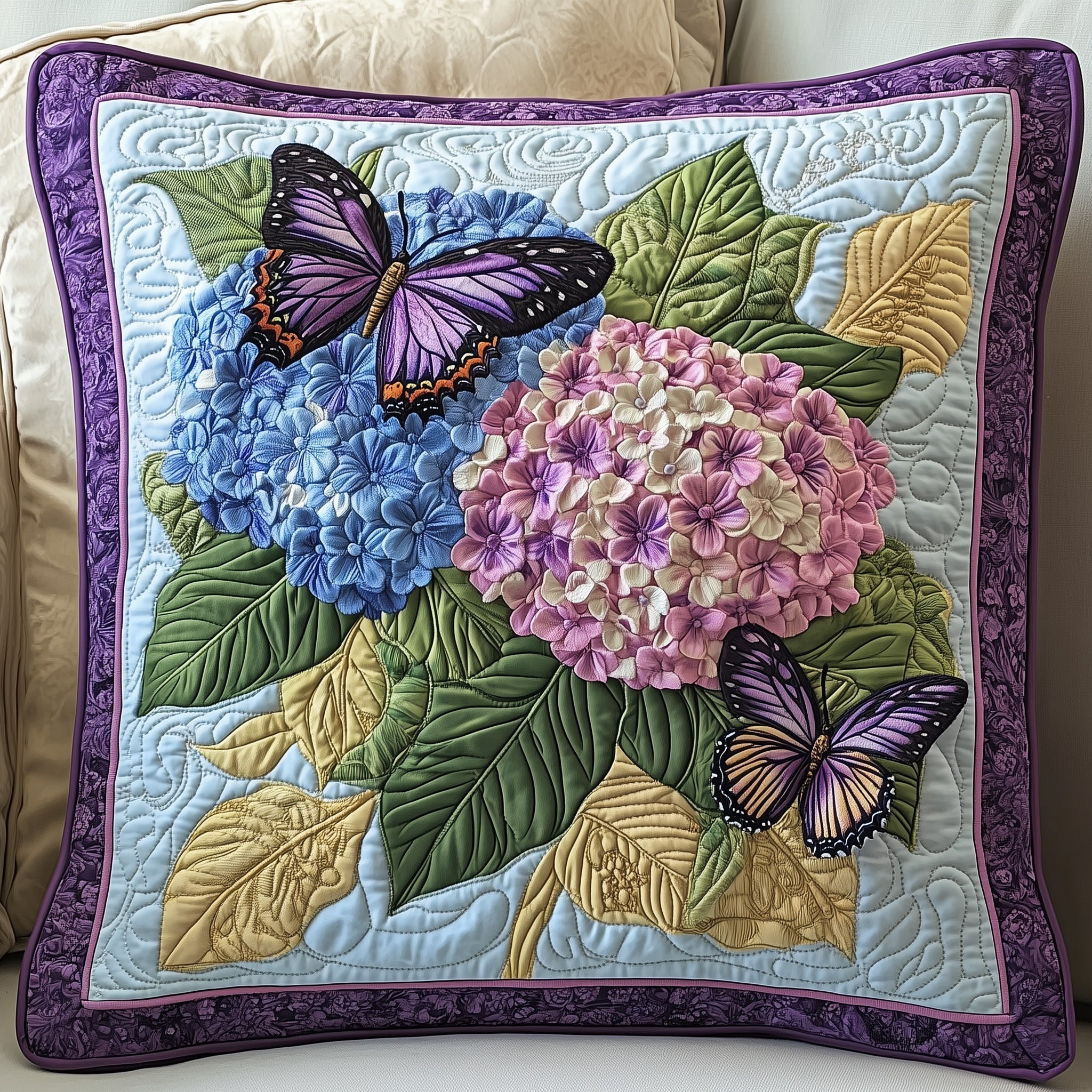 Hydrangea Floral Bliss Quilted Pillow Case Gift For Her