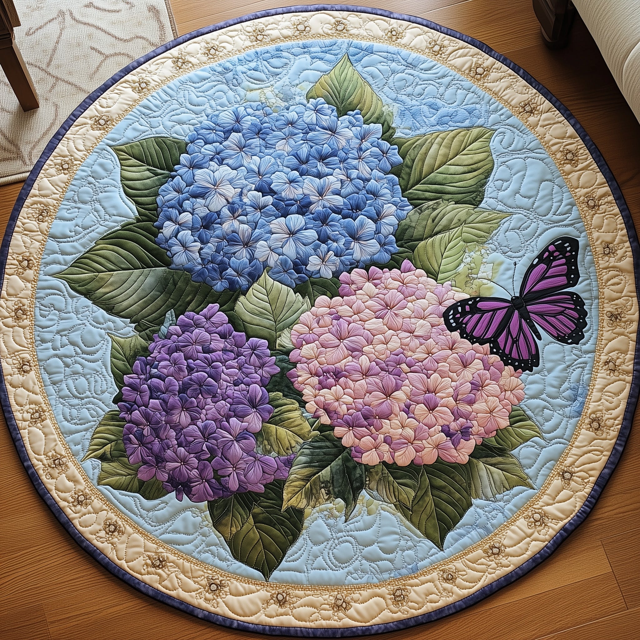 Hydrangea Floral Bliss Quilted Round Mat Gftohd7475 Halloween Gift