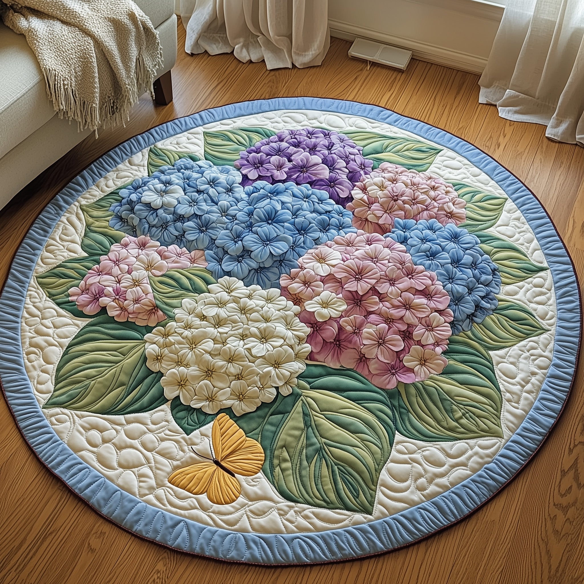 Hydrangea Floral Bliss Quilted Round Mat Gift For Kids