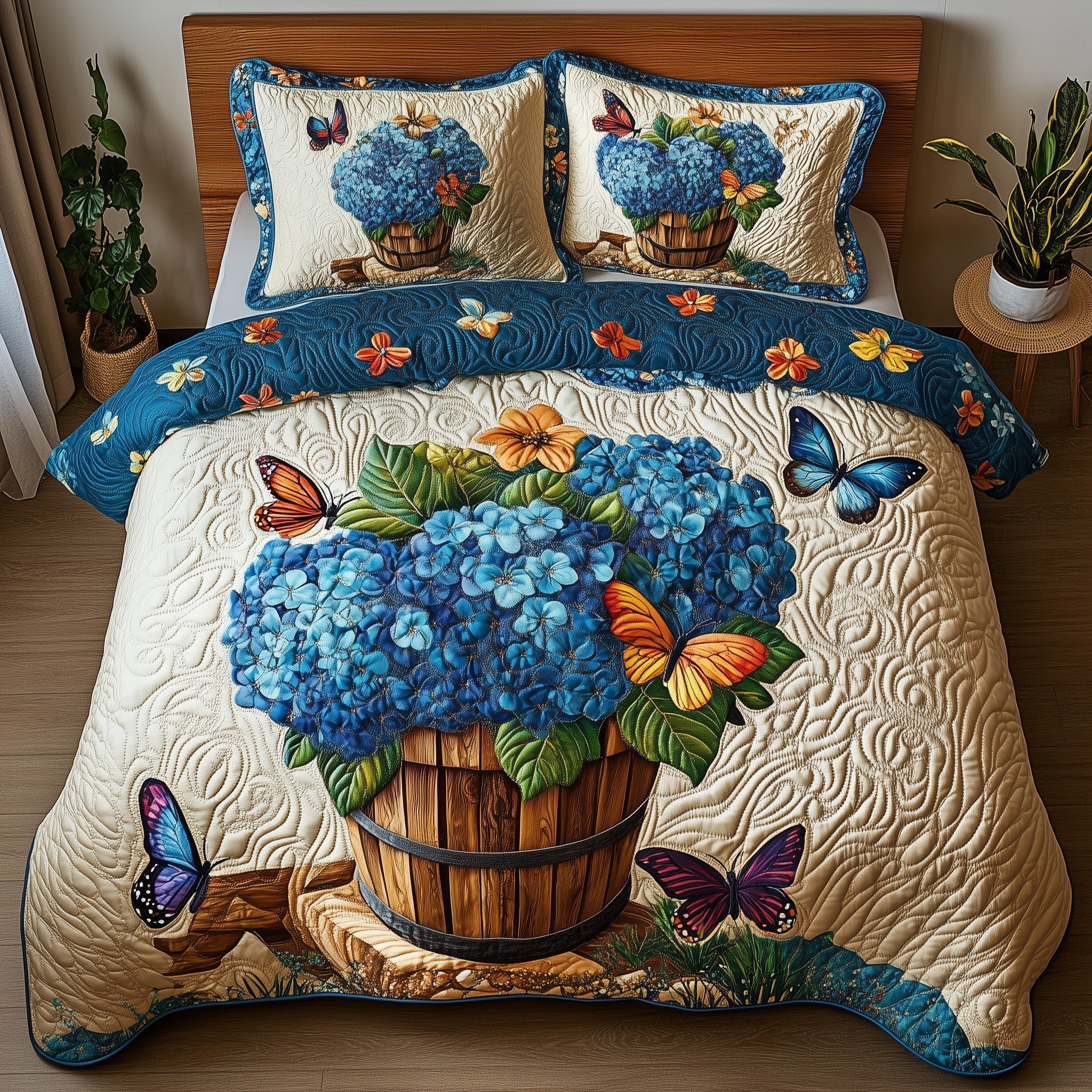 Hydrangea Haven Quilted Bedding Set Duvet Cover Bed Sheet Gardening Gifts For Her