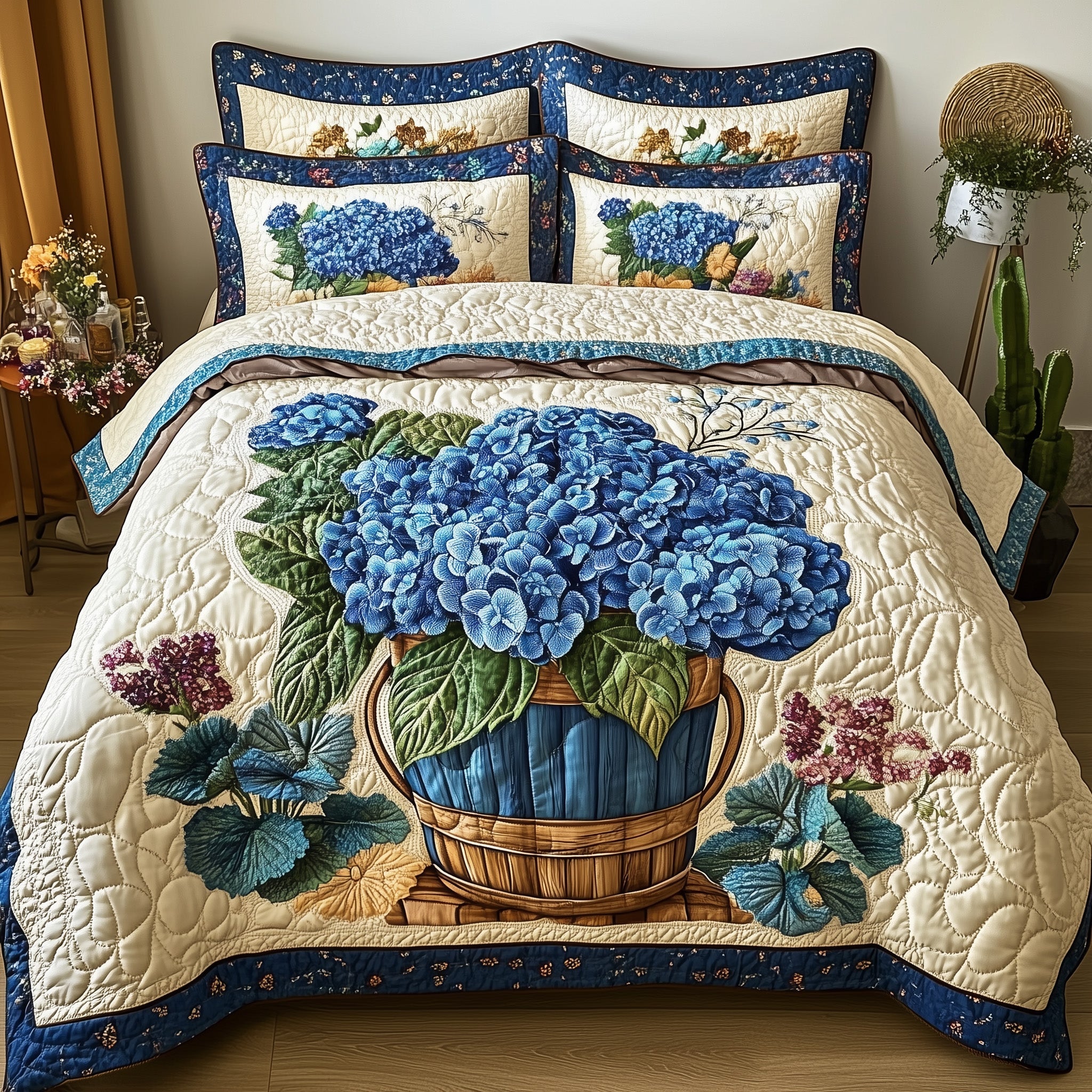 Hydrangea Haven Quilted Bedding Set Duvet Cover Bed Sheet Gardening Gifts For Mom