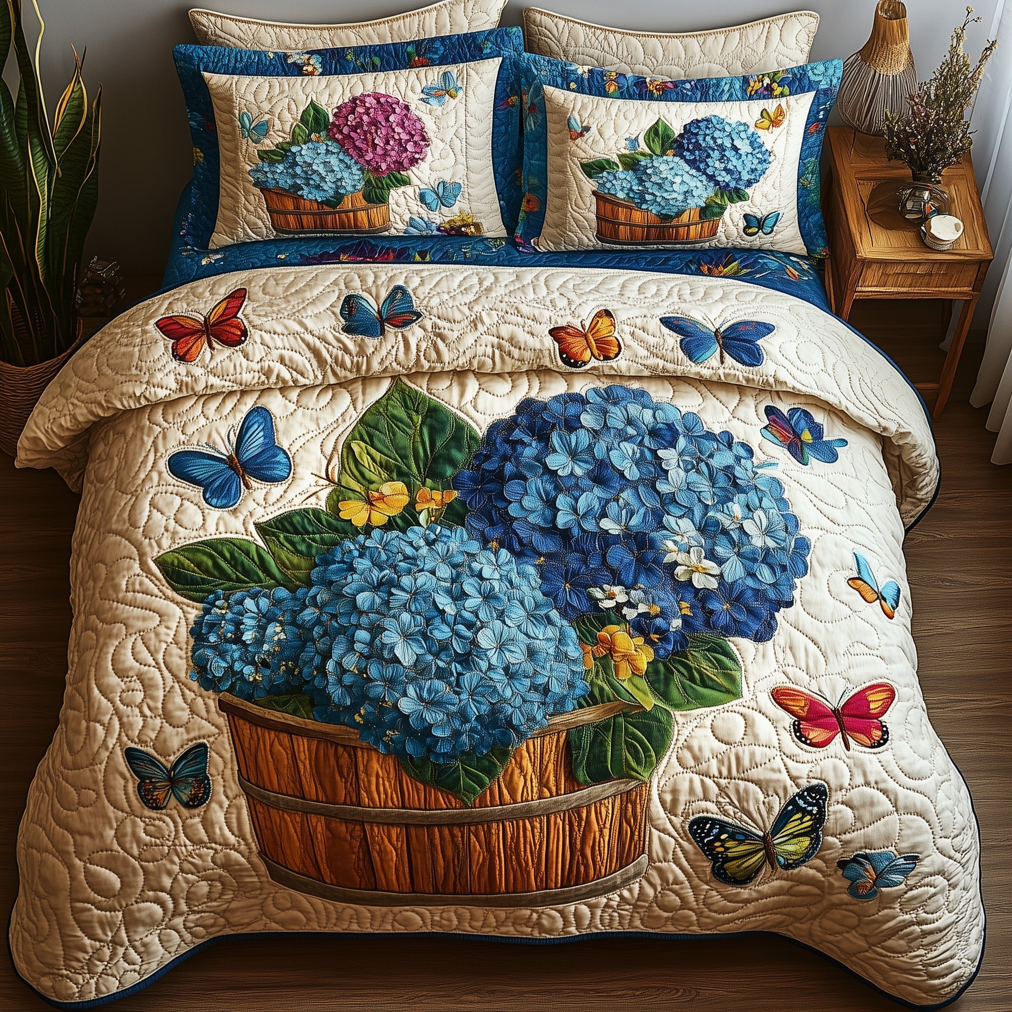Hydrangea Haven Quilted Bedding Set Duvet Cover Bed Sheet Gifts For Plant Lovers