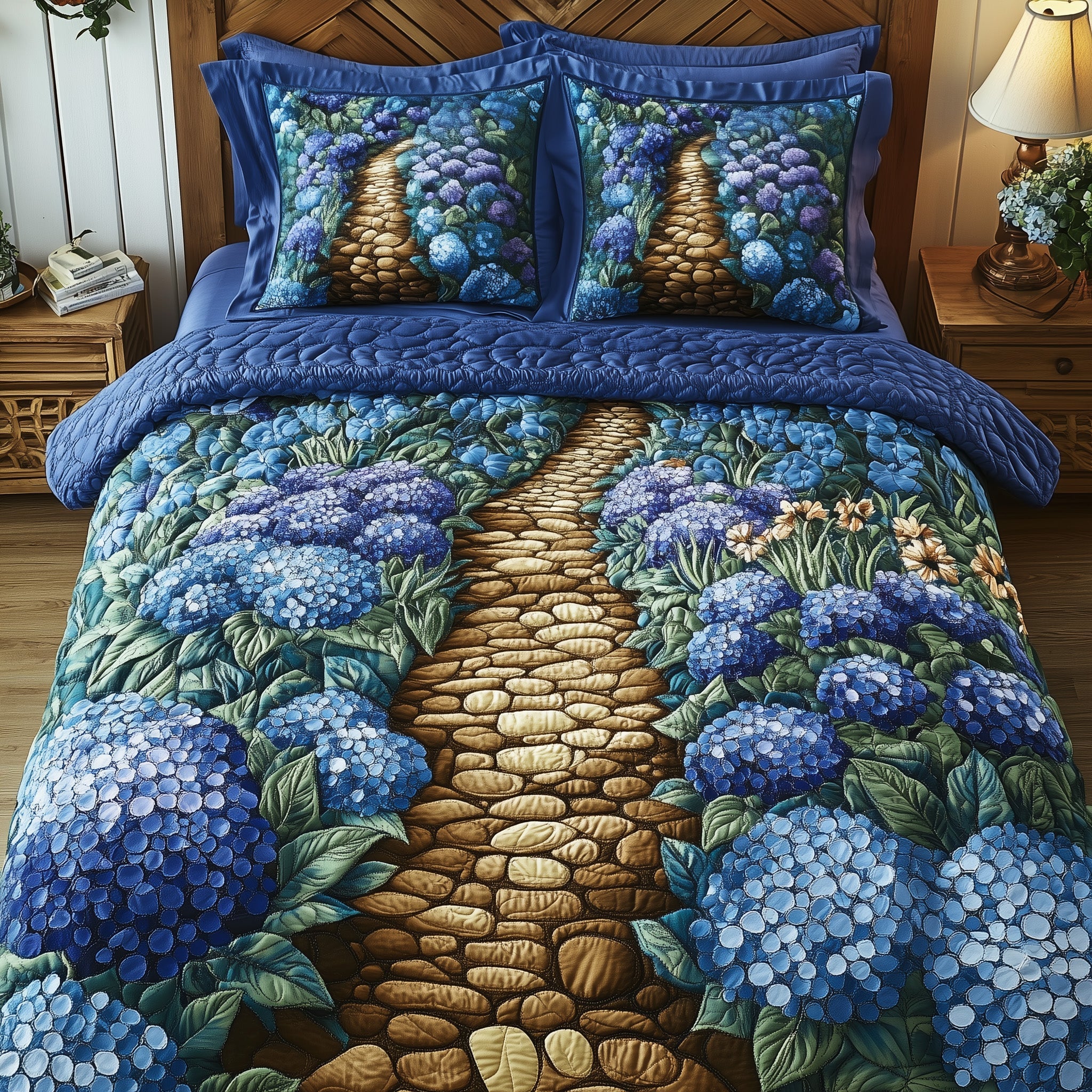 Hydrangea Path Quilted Bedding Set Duvet Cover Merchandise Gardening Gifts For Her