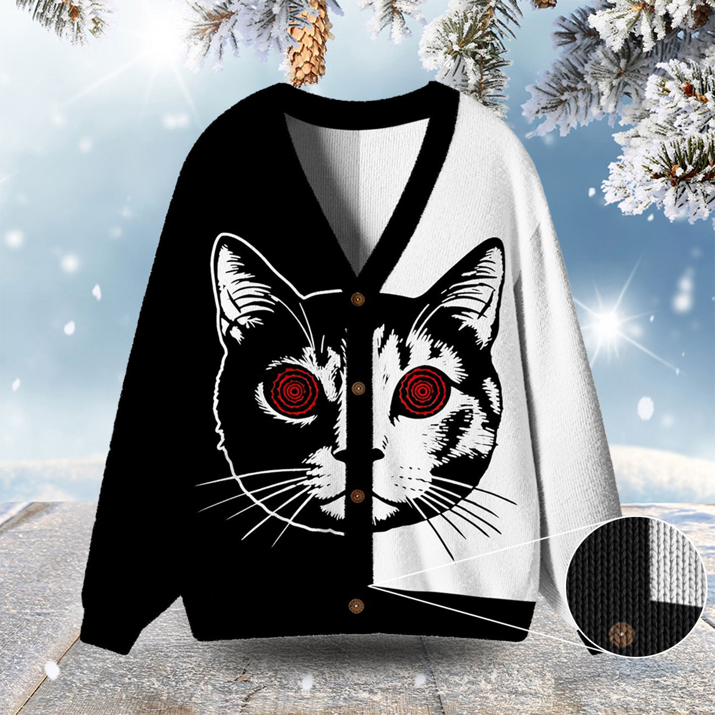 Hypnotic Cat Ugly Cardigan Sweaters Ugly Christmas Outfits Cat Gifts For Xmas