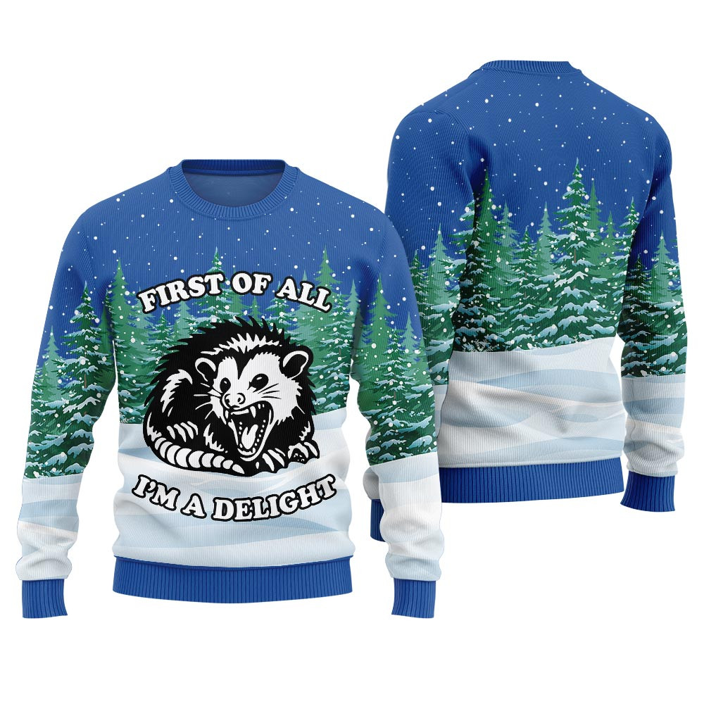 I Am A Delight Aggressive Possum Ugly Sweater Royal Holiday Merch That Makes a Perfect Christmas Gift