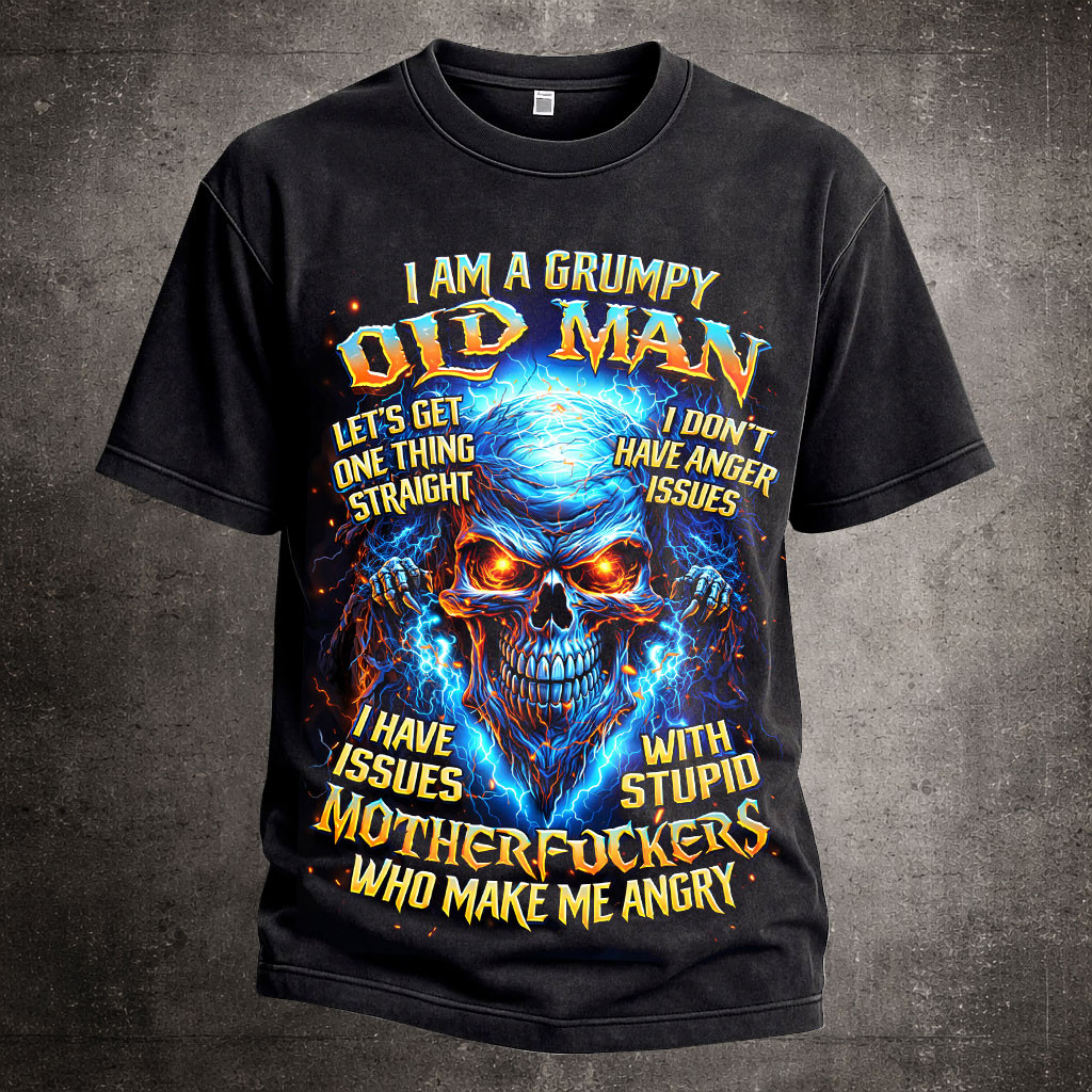 I Am A Grumpy Old Man T-Shirt Patriotic Skull Clothes Veteran Gift For Husband