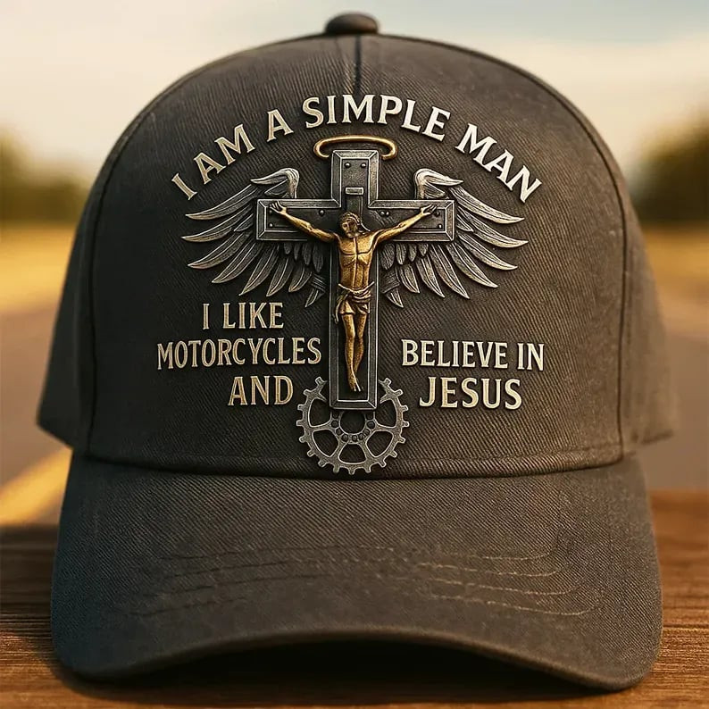 I Am A Simple Man Hat I Like Motorcycle And Believe In Jesus Cap Christian Themed Gifts
