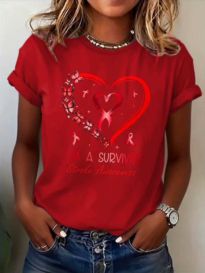 I Am A Survivor Stroke Awareness T-Shirt Butterfly Heart Ribbon Warrior Apparel Best Gift For Fighters