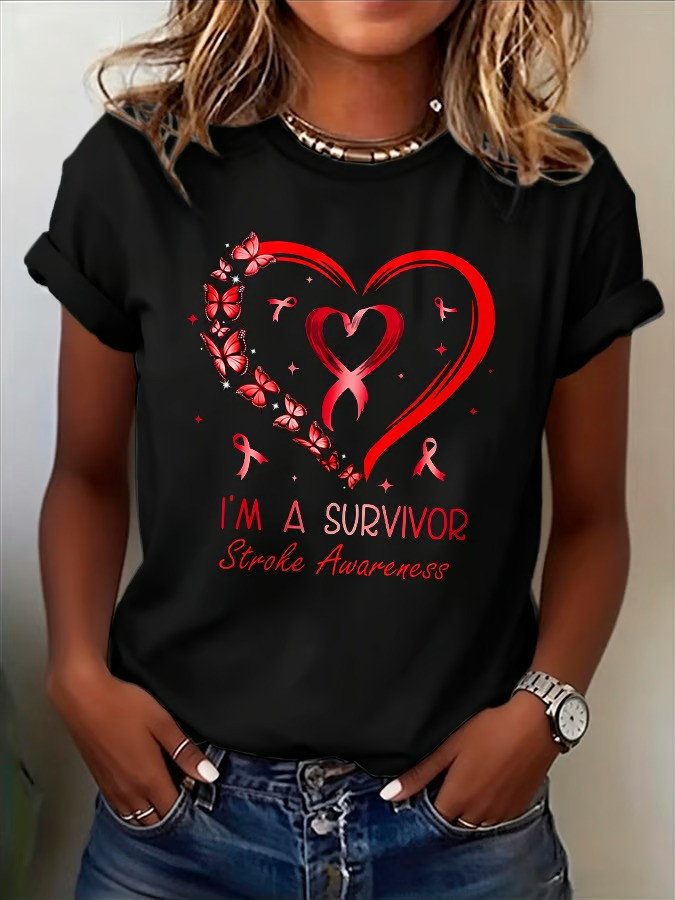 I Am A Survivor Stroke Awareness T-Shirt Heart Ribbon Butterfly Supporter Gear Best Gift For Survivors
