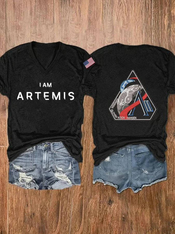 I Am Artemis V-Neck Shirt Go Back To The Moon Clothing Space Enthusiast Gift