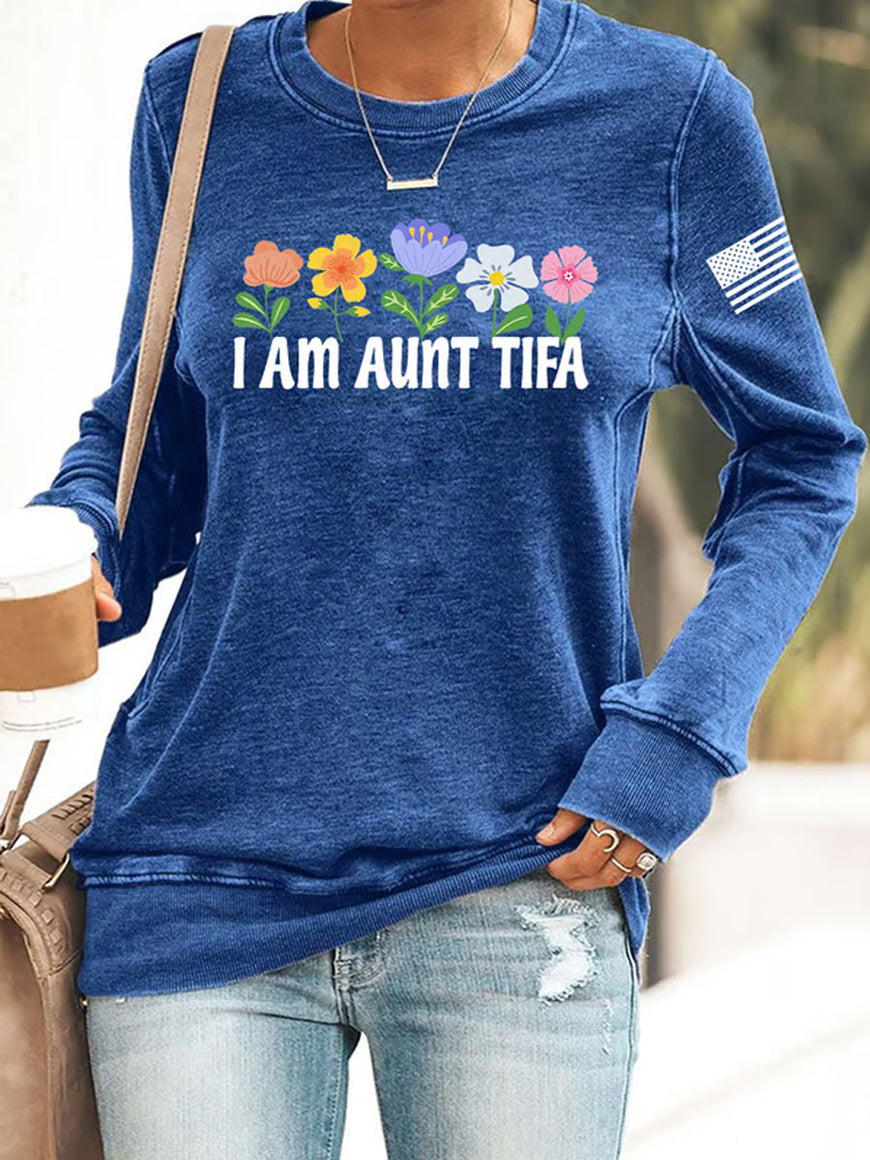 I Am Aunt Tifa Sweatshirt Floral Design American Flag Anti Fascism Merch Gifts For Her
