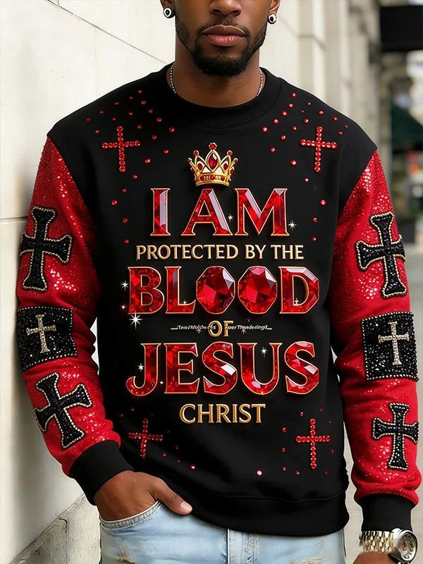 I Am Blood Jesus Crucifix Sweatshirt Men Christian Faith Art Best Gift For Believers