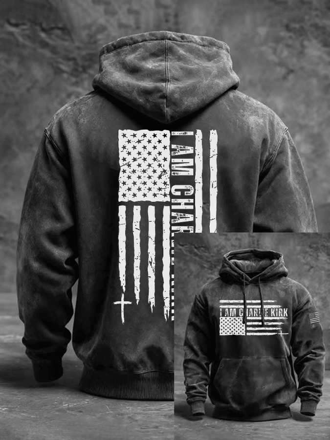 I Am Charlie Kirk Printed Oversized Drop Shoulder Hoodie With Pockets Black Charlie Kirk 77 Merch