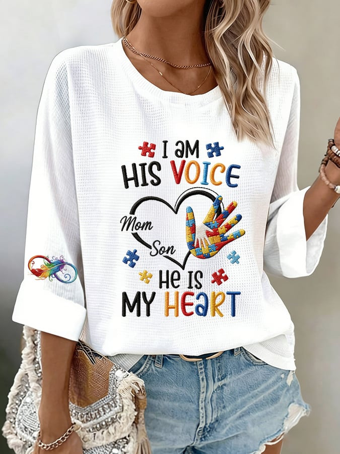 I Am His Voice Long Sleeve Shirt He Is My Heart Clothing Gift For Autism Supporters