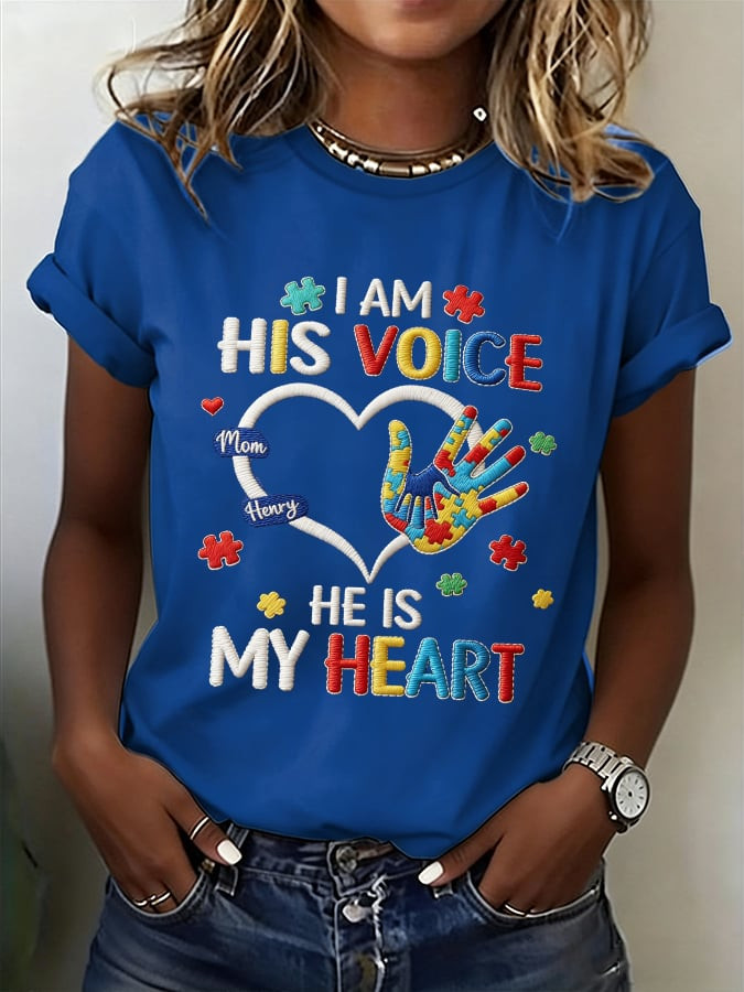 I Am His Voice T-Shirt He Is My Heart Clothing Gift For Autism Awareness