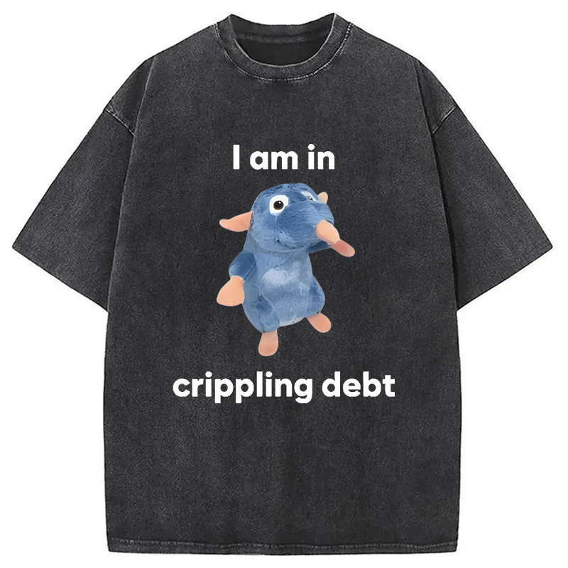 I Am in Crippling Debt Washed T-Shirt Cool Urban Street Style Shirt Gifts For Her