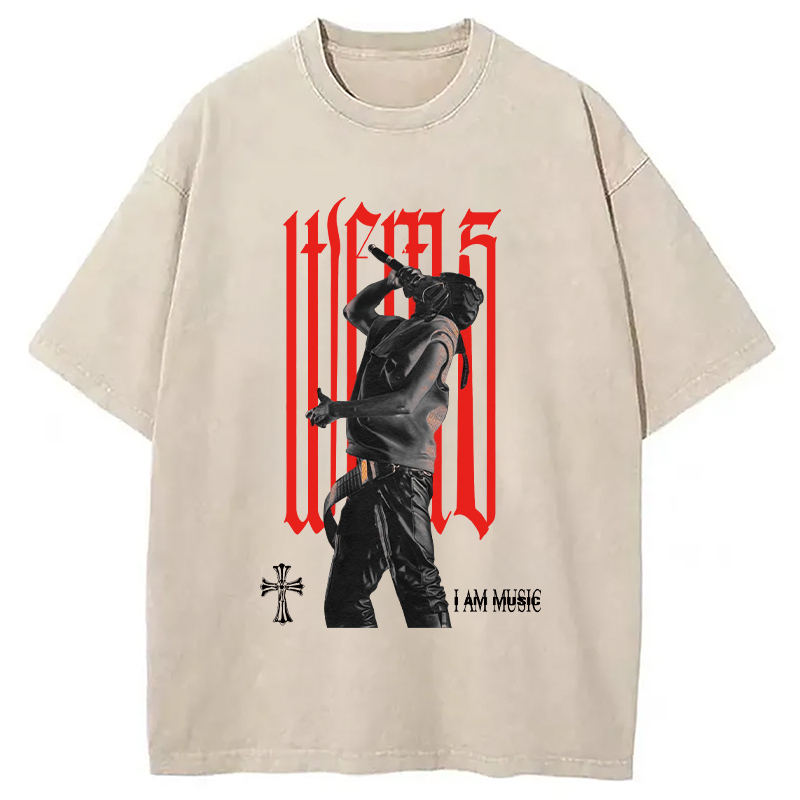 I Am Music Washed T-Shirt Casual Vintage Everyday Look Gifts For Him