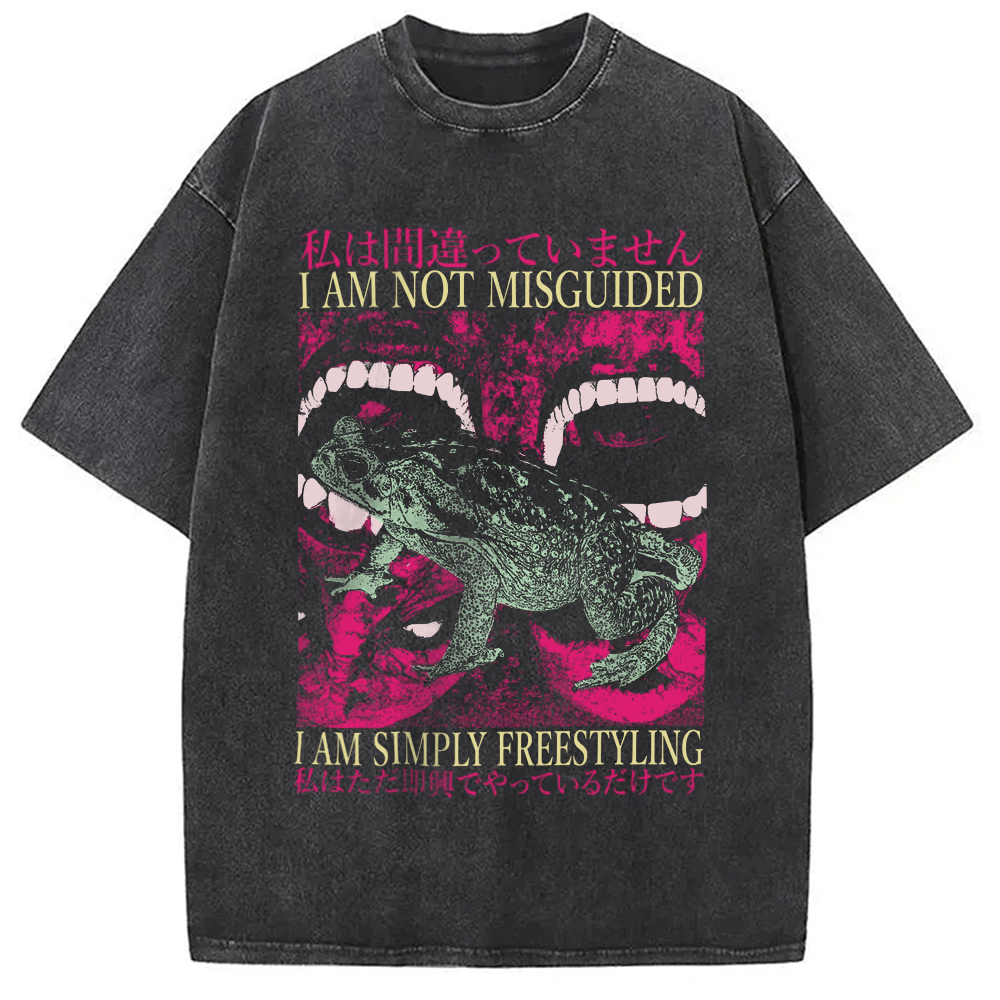 I Am Not Misguided Vintage Japanese Frog Washed T-Shirt Trendy Aesthetic Graphic Apparel Gifts For Her