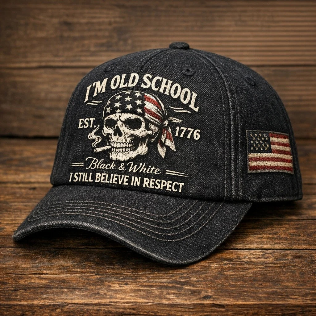 I Am Old School Patriotic Skull Embroidery Baseball Cap Vintage Hat Best Gift For Him