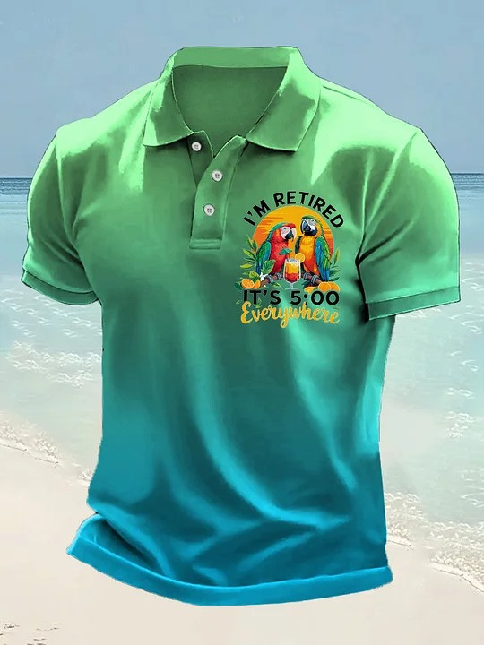 I Am Retired It Is 5 00 Everywhere Polo Shirt Funny Parrot Tropical Beach Best Gift For Retired Dad