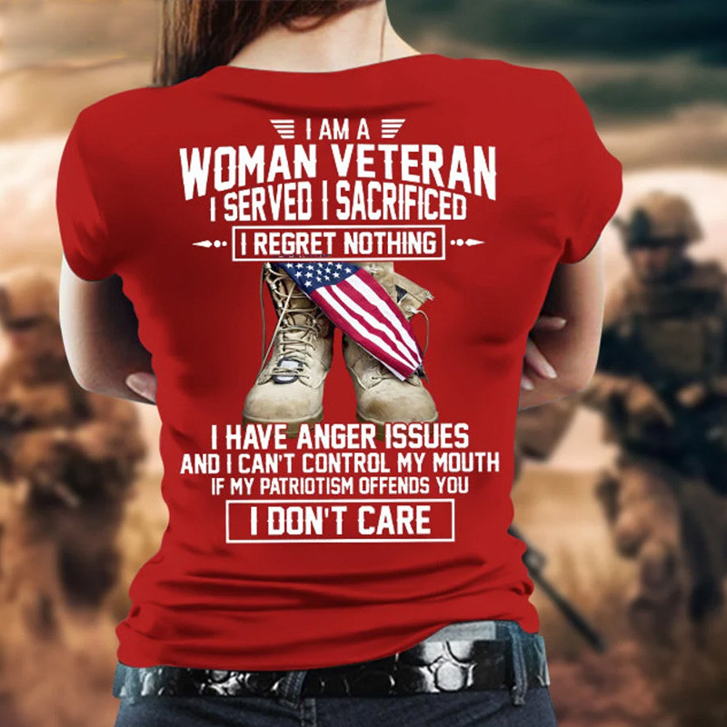 I Am Woman Veteran T-Shirt Female Veteran Clothes Unique Gift For Wife