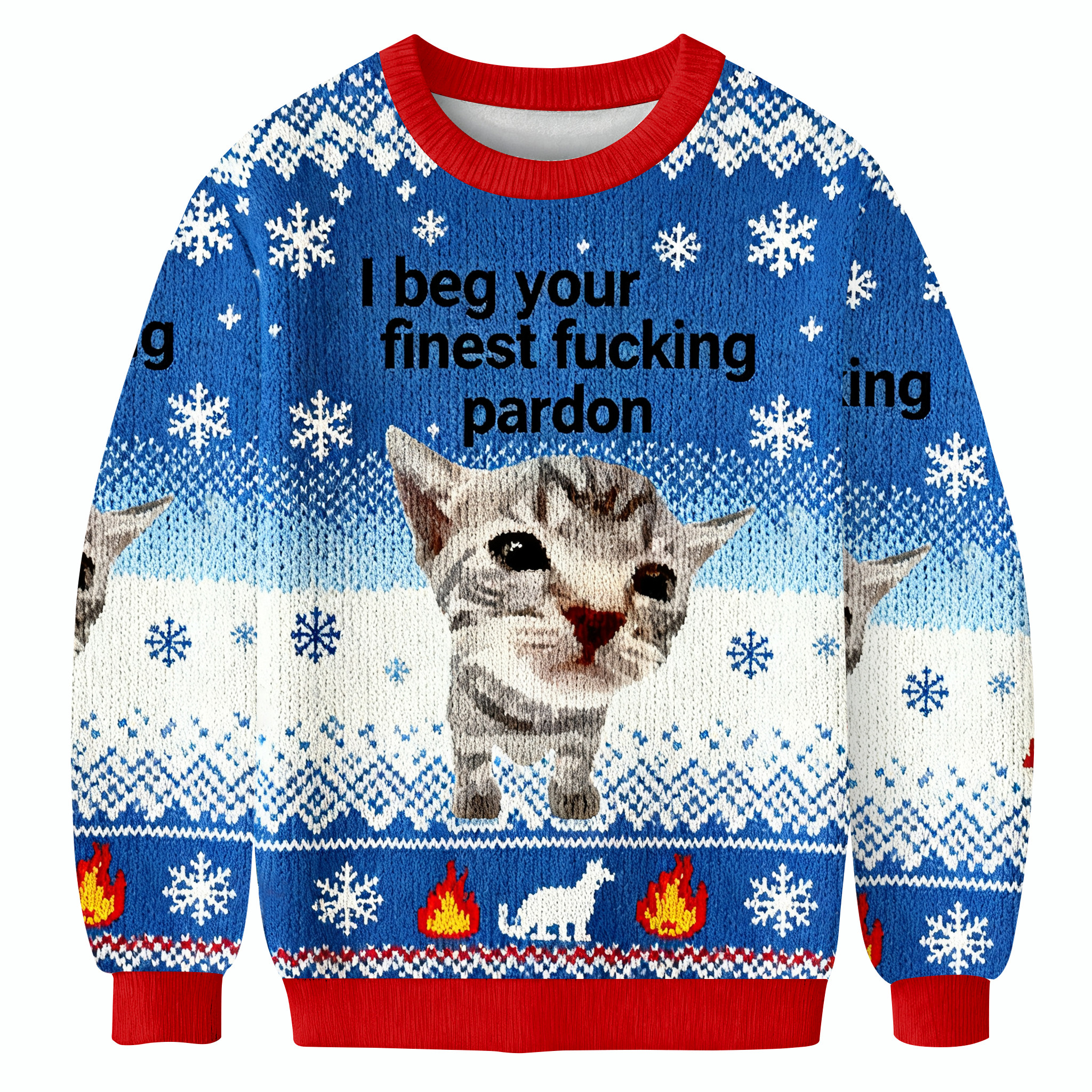 I Beg Your Finest Fucking Pardon Christmas Ugly Sweater Xmas Apparel Cat Gifts For Christmas