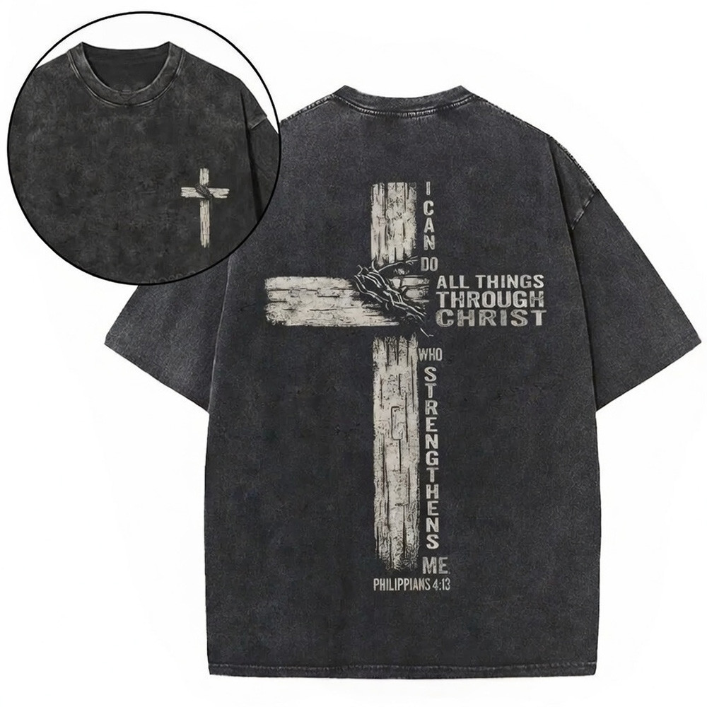 I Can Do All Things Through Christ Dark Christian Graphic T-Shirt Philippians 4 13 Gift