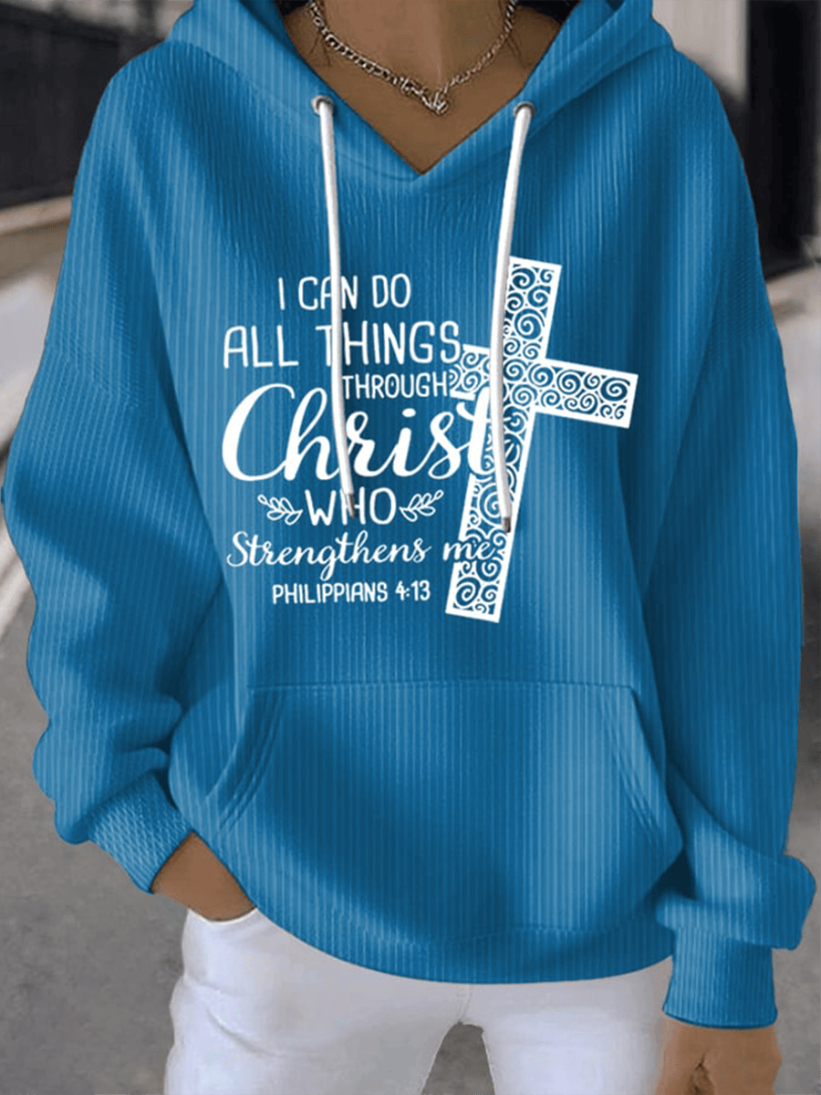 I Can Do All Things Through Christ Hoodie Christian Cross Faith Clothes Gift For Her