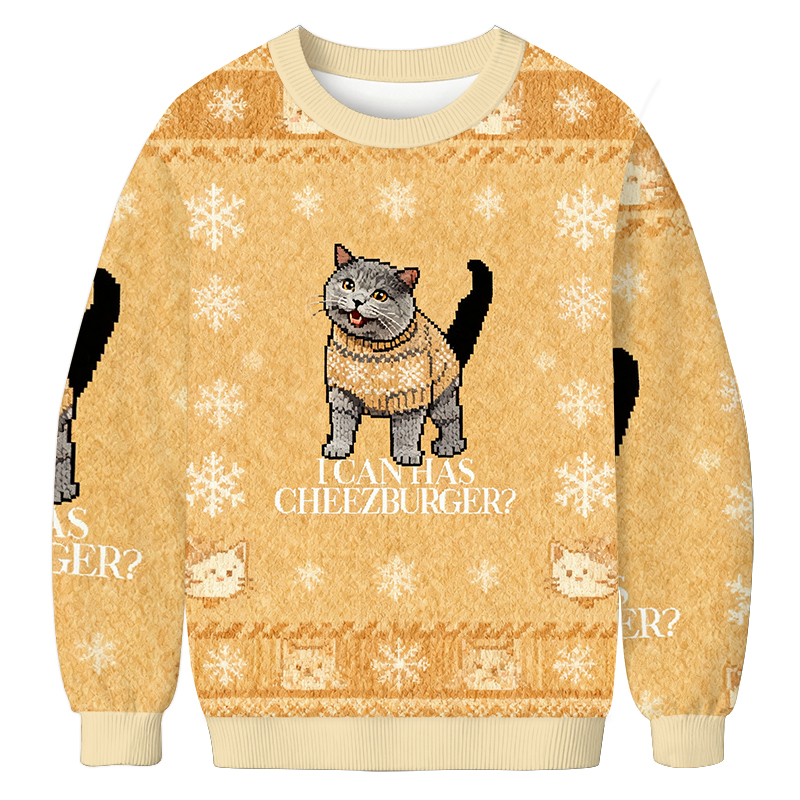 I Can Has Cheezburger Christmas Ugly Sweatshirt Christmas Party Novelty Sweater Gift Ideas