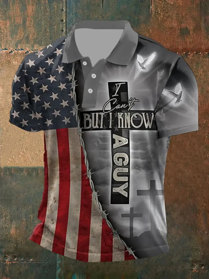 I Cant But I Know A Guy American Polo Shirt Patriotic Christian Cross Apparel Gift For God Believers
