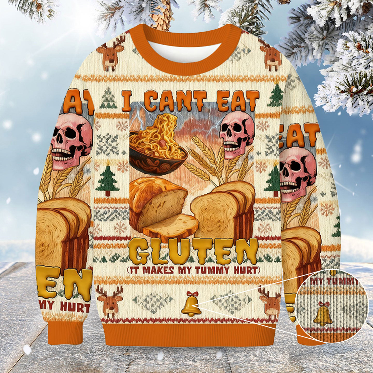 I Can't Eat Gluten Funny Meme Christmas Ugly Sweater Winter Apparel Best Gifts For Dieters
