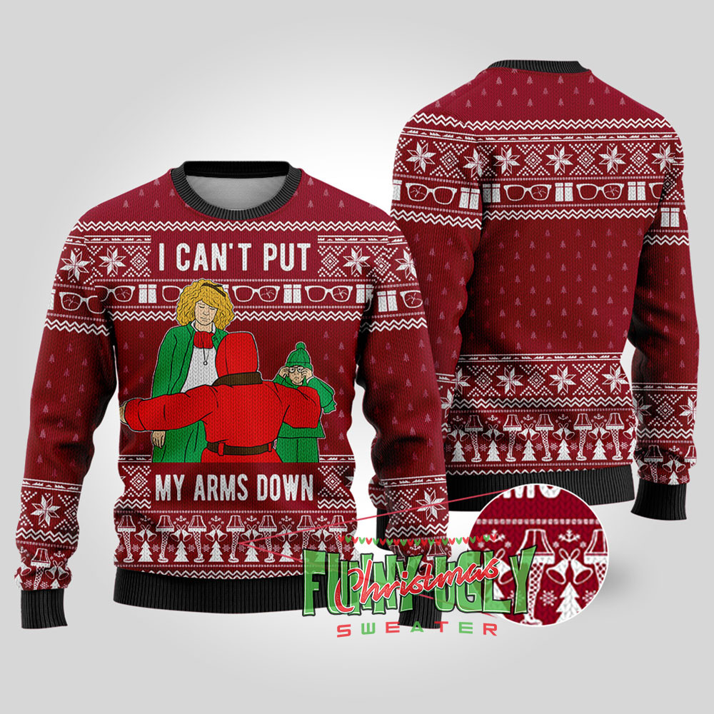 I Cant Put My Arms Down A Christmas Story Christmas Sweater Cardinal Red Custom Christmas Sweatshirt for Family Matching