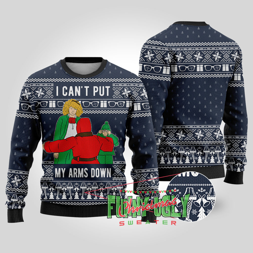 I Cant Put My Arms Down Christmas Sweater Navy Funny Holiday Sweater for Family Gatherings