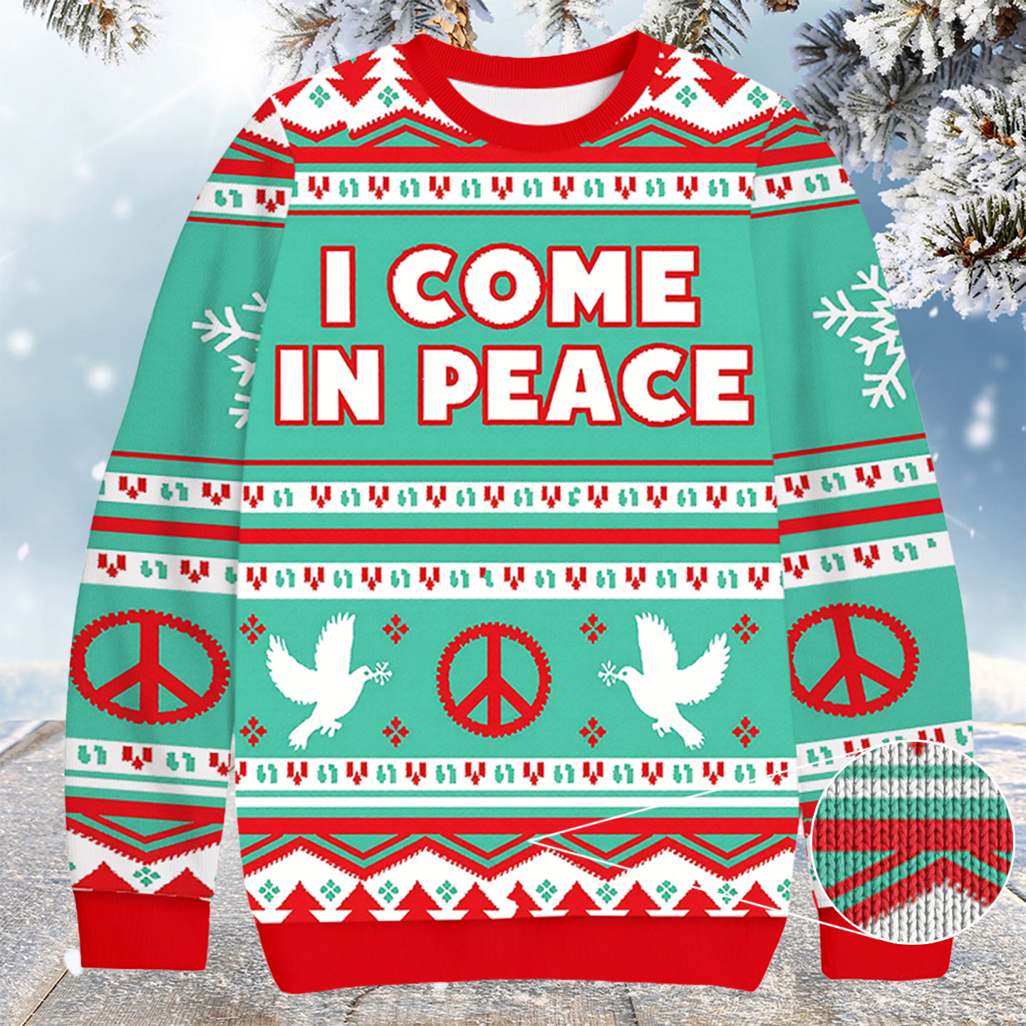 I Come In Peace Christmas Ugly Sweater Hippie Pattern Winter Apparel Christmas Gift Ideas