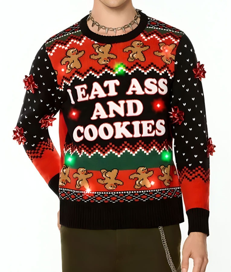 I Eat Ass And Cookies Ugly Christmas Sweater Gingerbread Graphic Apparel Xmas Gifts
