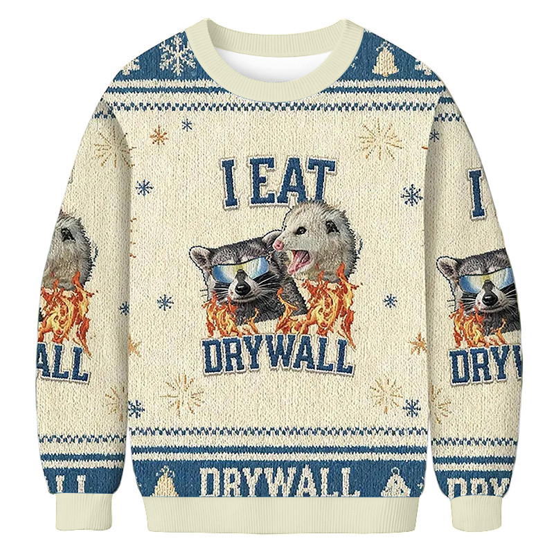 I Eat Drywall Funny Raccoon And Opossum Christmas Ugly Sweater Xmas Wear Cool Xmas Gifts