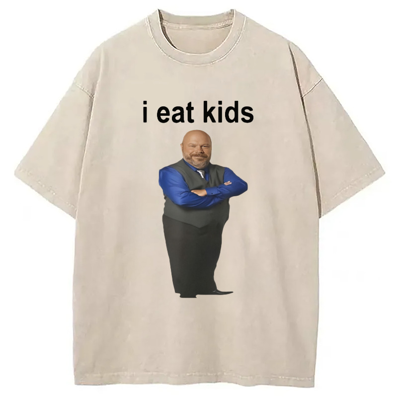 I Eat Kids Meme Washed T-Shirt Soft Comfortable Daily T Shirt Gifts For Brother
