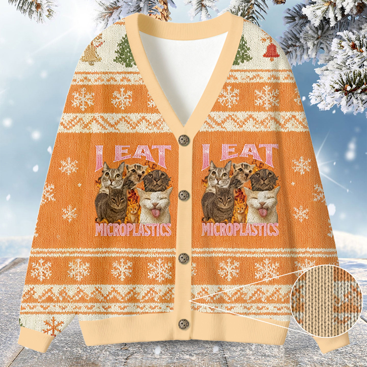 I Eat Microplastics Funny Cat Meme Christmas Ugly Cardigan Gifts For My Daughter