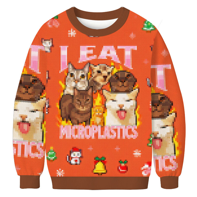 I Eat Microplastics Funny Cat Meme Christmas Ugly Sweater Xmas Wear Christmas Gift Ideas