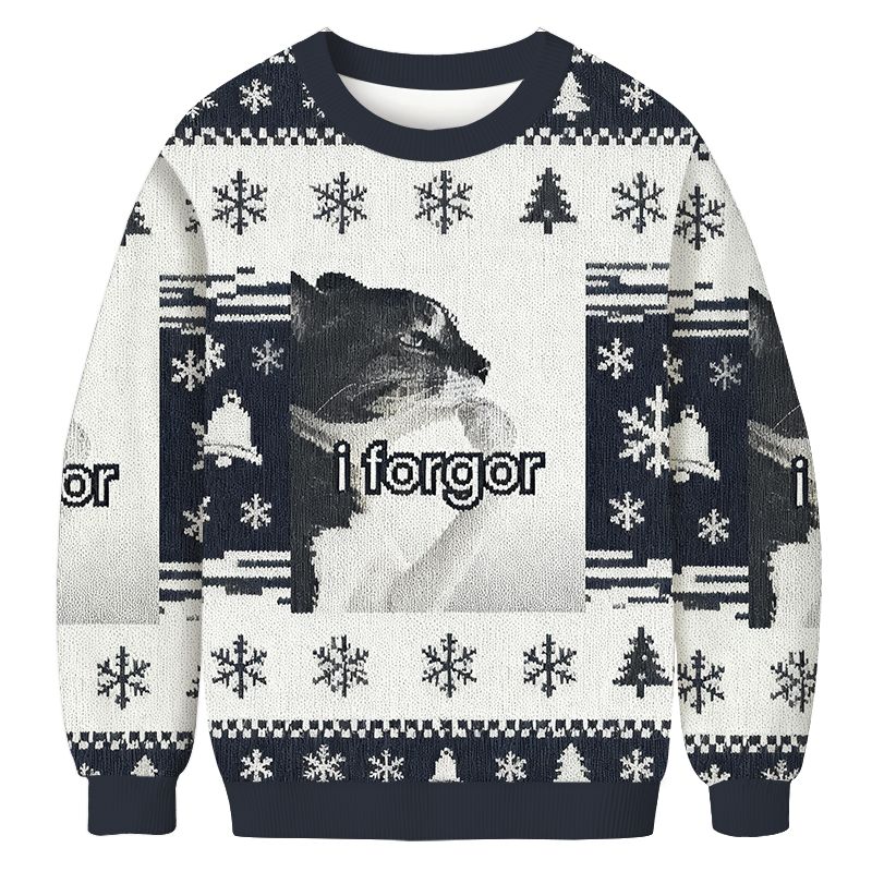 I Forgor Cat Meme Christmas Ugly Sweatshirt Holiday Season Gag Gift Top