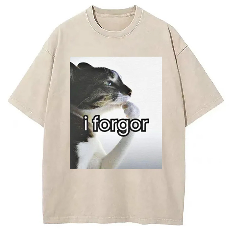 I Forgor Cat Meme Washed T-Shirt Funny Quote Unisex Shirt Gifts For Her I Forgor Cat Meme Washed T-Shirt Funny Quote Unisex Shirt Gifts For Her