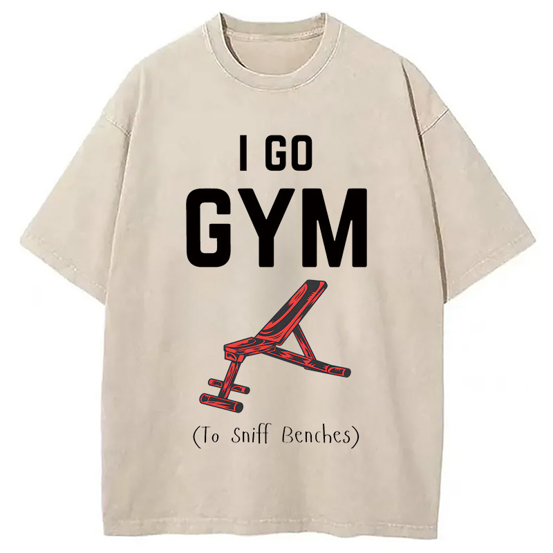 I Go GYM Funny Washed T-Shirt Retro Humor Graphic Top Gifts For Friends