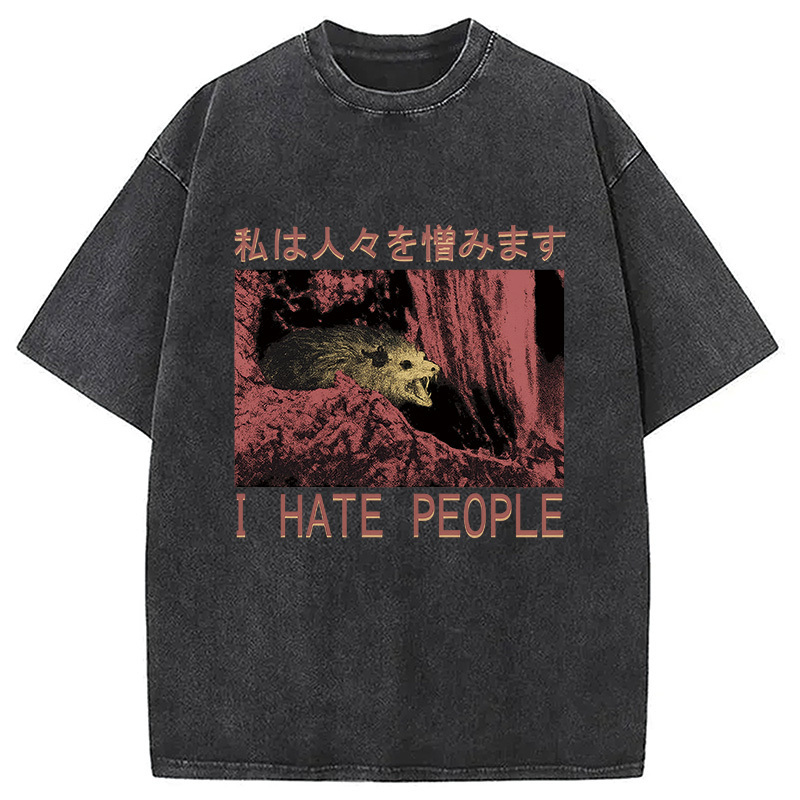 I Hate People Opossum Washed T-Shirt Funny Aesthetic Trendy Apparel Gifts For Best Friend