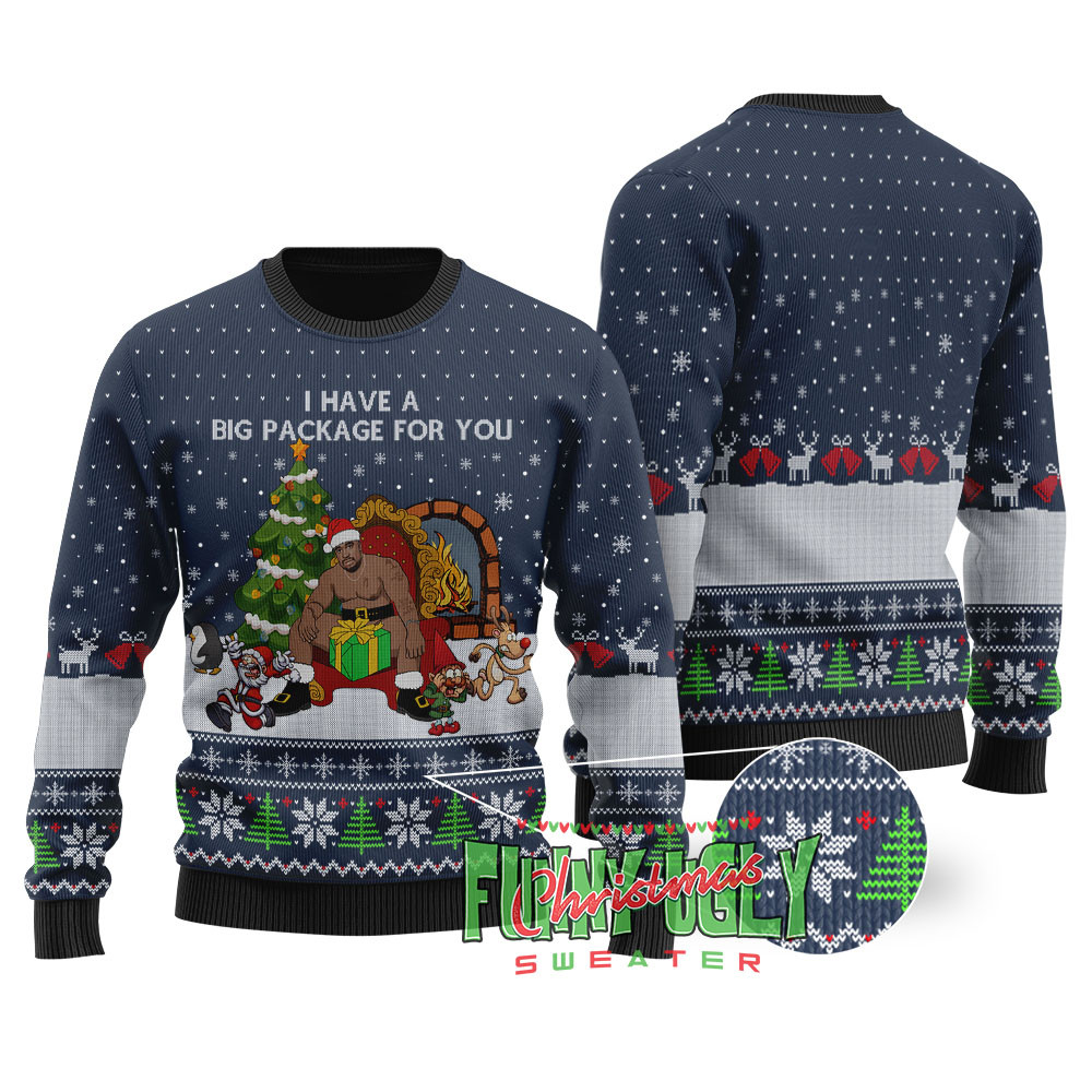 I Have A Big Package For You Barry Wood Christmas Sweater Navy Perfect Holiday Gift Merch for Sweater Lovers