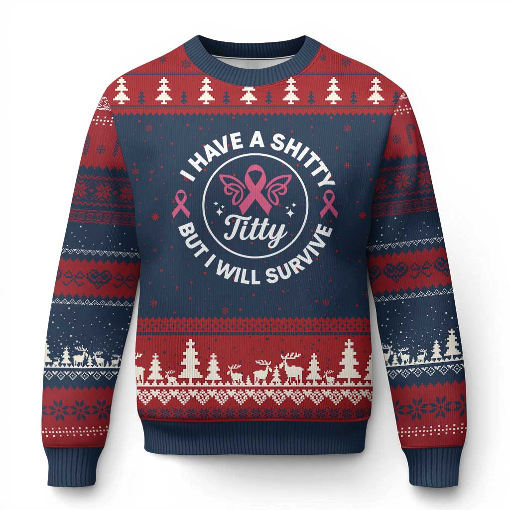 I Have A Shitty Ugly Christmas Sweater Funny Breast Cancer Awareness Clothing Xmas Gifts
