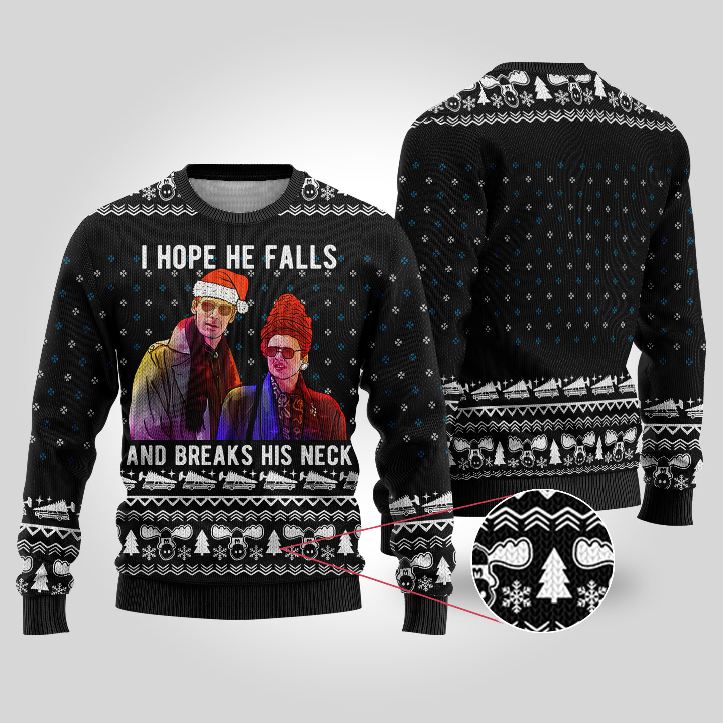 I Hope He Falls National Lampoon Black Christmas Sweater Festive Sweatshirt for Christmas Celebrations